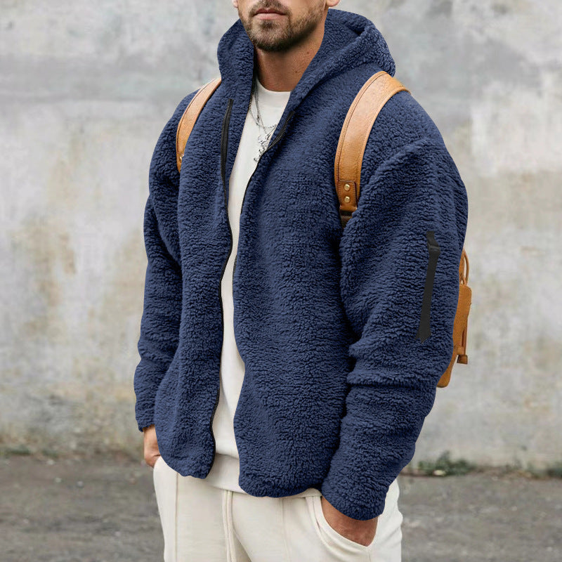 ModeGeist | Hüftjacke aus Plüsch mit Kapuze für Männer