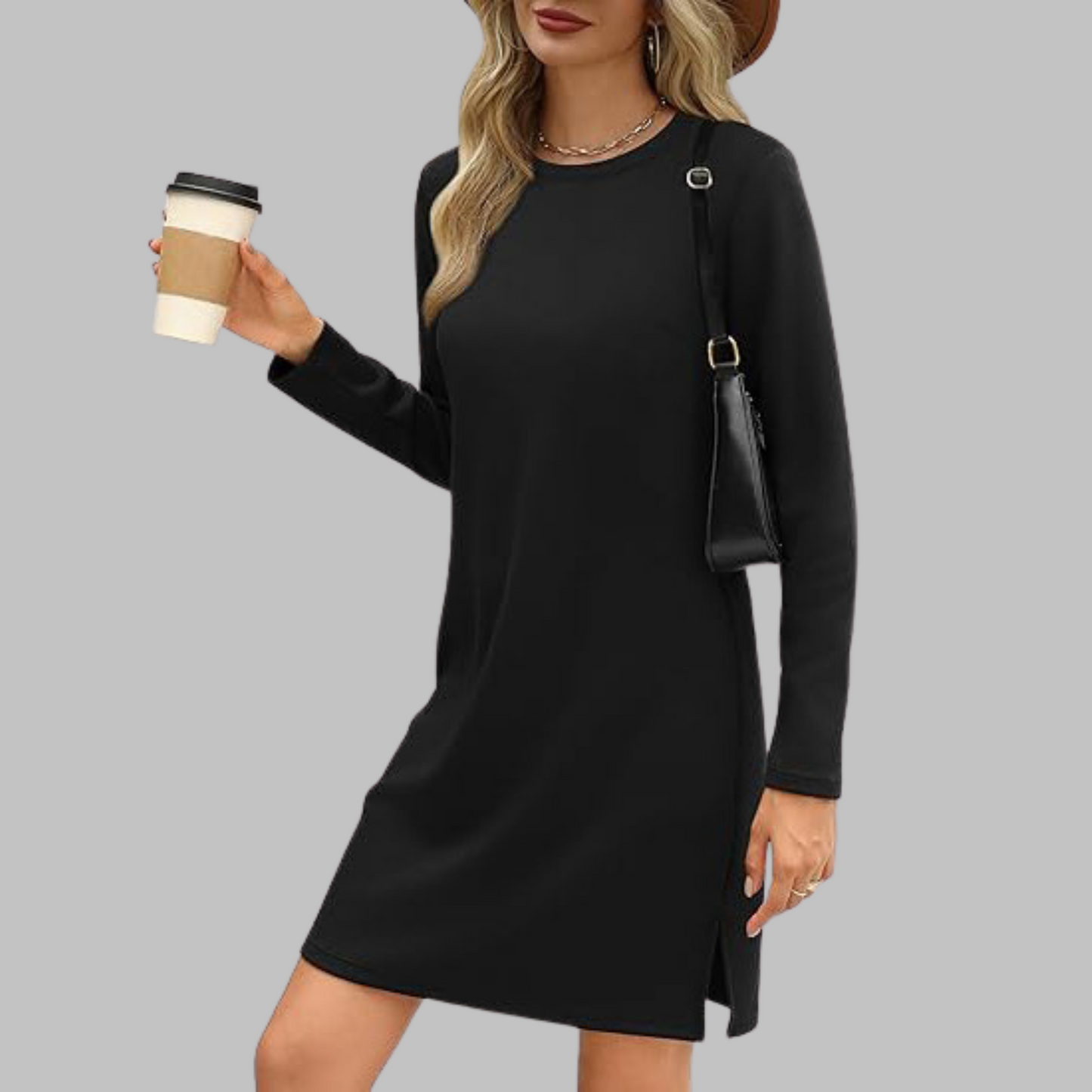 MODEGEIST Damen Langarmkleid Rundhals Relaxed Fit Alltagskleid