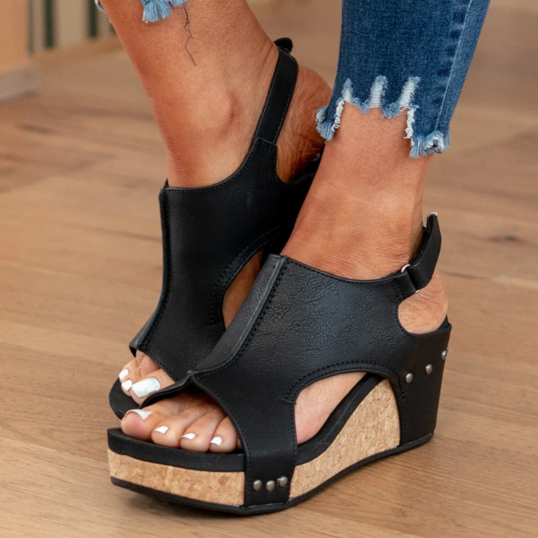 MODEGEIST Damen Wedge-Sandalen Wildleder Keilabsatz Elegant