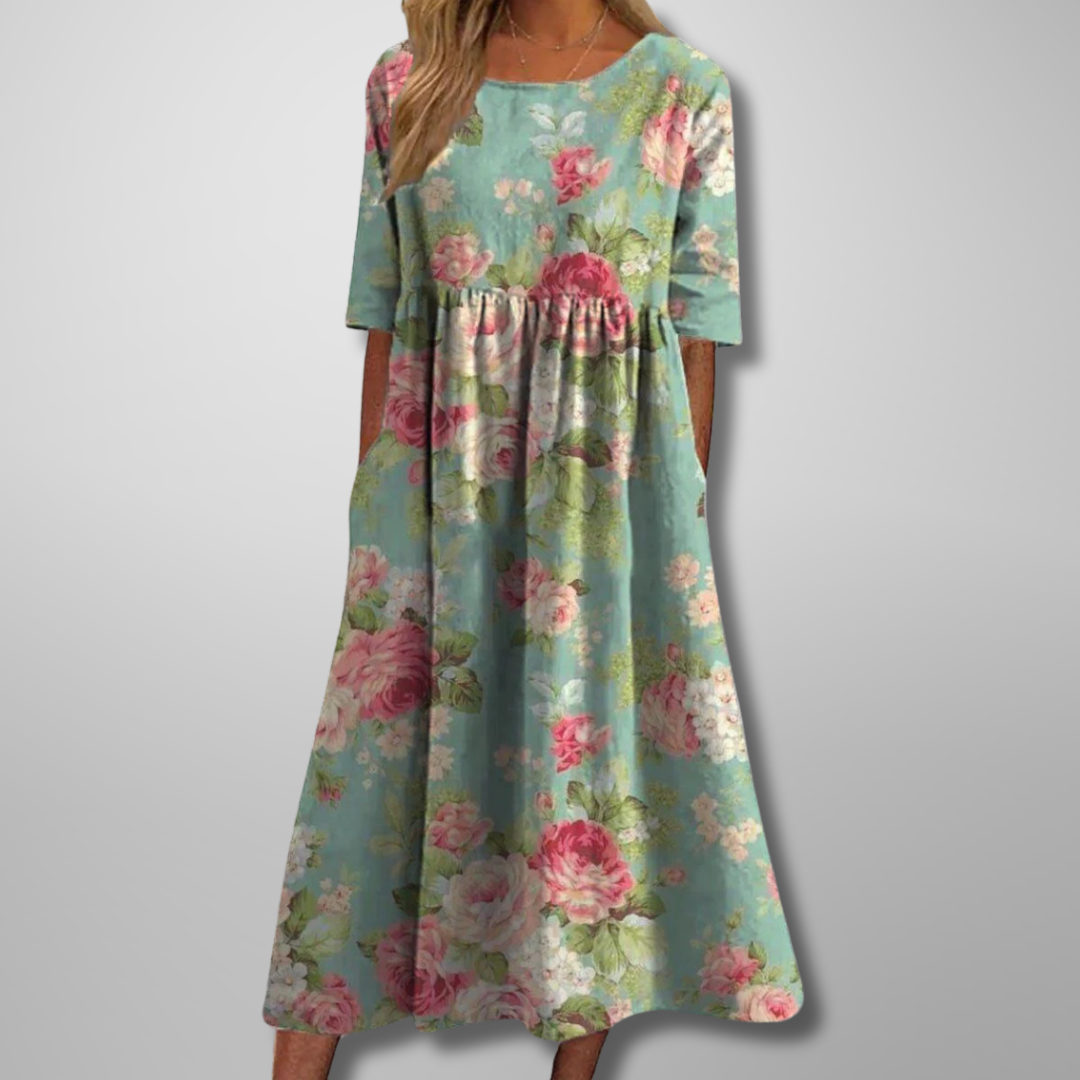 MODEGEIST Damen Midi-Kleid Blumenmuster Entspannte Passform