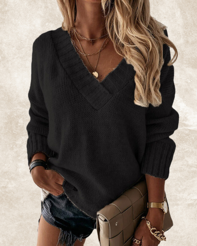 ModeGeist | Langärmliger Pullover mit V-Ausschnitt