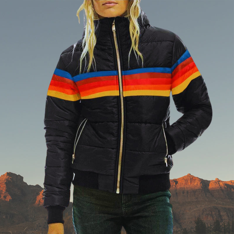 ModeGeist | Gestreifter Farbiger Puffer-Stil, Wasserdicht für Frauen Ideal für Herbst Winter