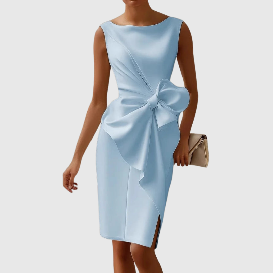 MODEGEIST Damen Midi-Kleid Carmenausschnitt Schleifendetail Schwarz