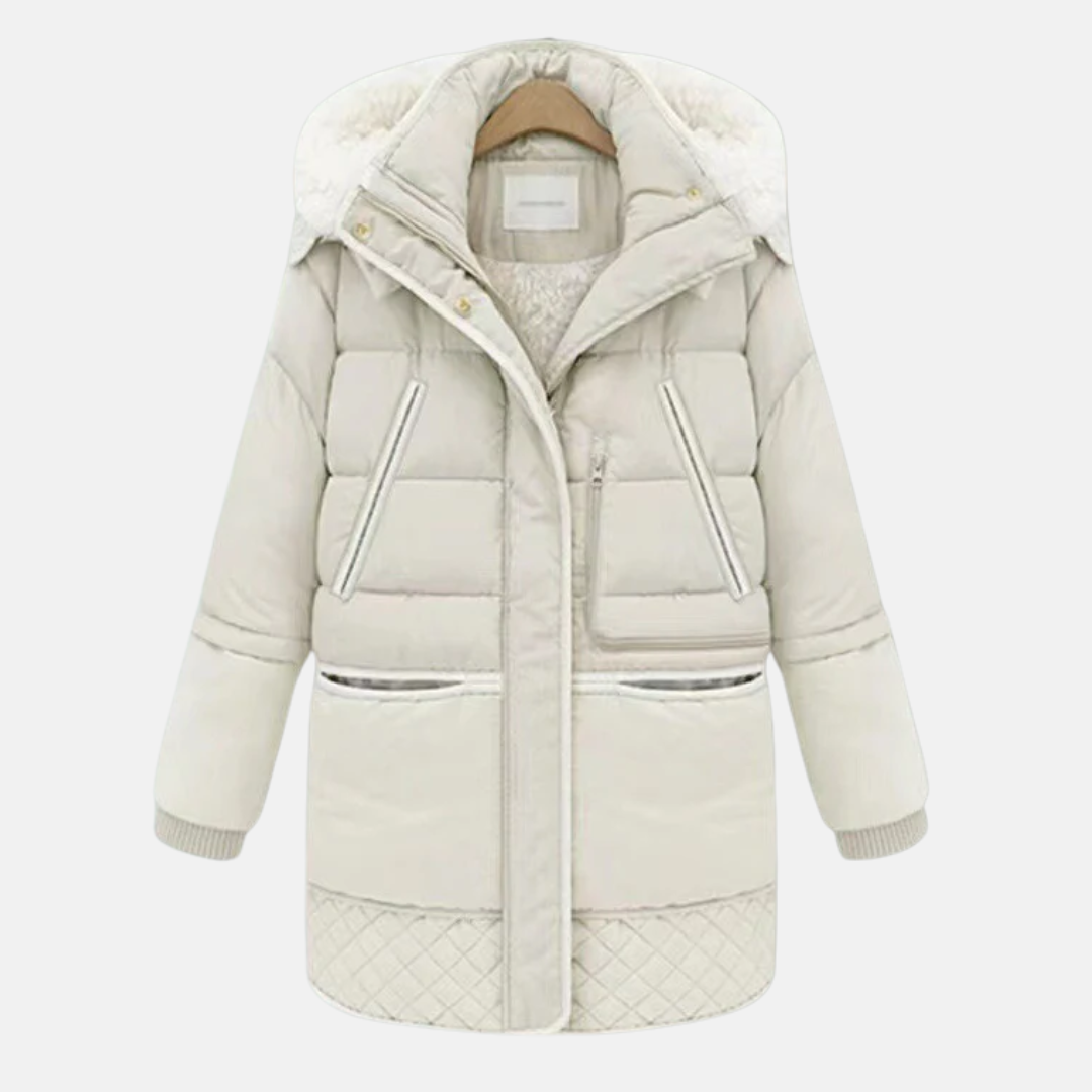 ModeGeist | Gepolsterter Mantel - Oversized Schnitt - Gefütterte Kapuze - Rippstrickbündchen - Taschen
