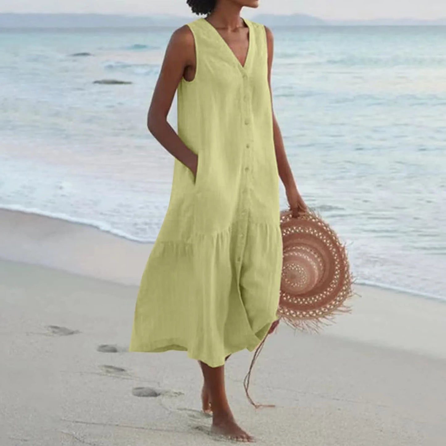 V-Ausschnitt Kleid aus Leinen - Lada