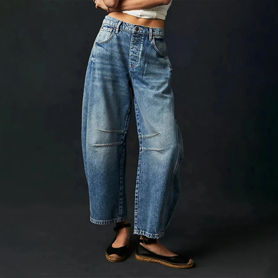 MODEGEIST Damen Barrel-Leg Jeans High-Waist Hellblau