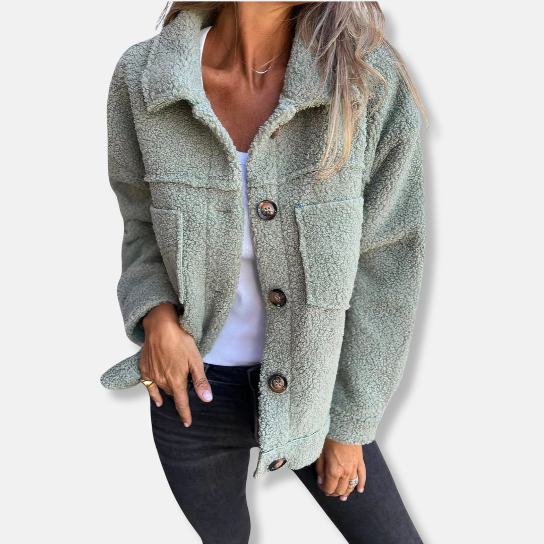 ModeGeist | Sherpa-Jacke - Weiche Flauschige Textur - Lockere Passform - Knopfverschluss und Taschen