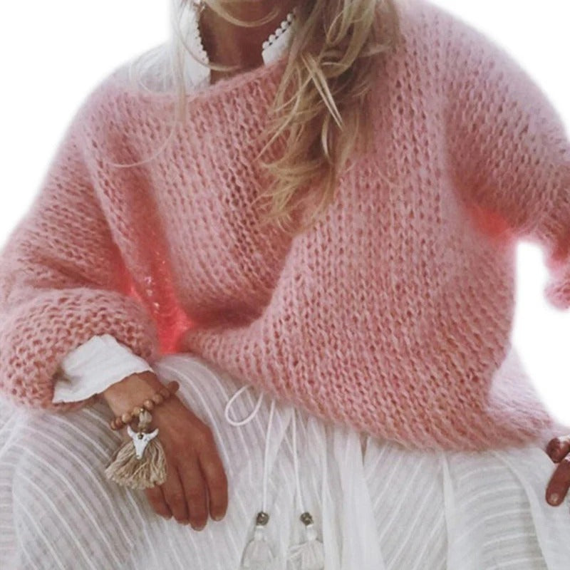 Damensweater Trisha:  hübscher Strickpullover mit weitem Rundhals