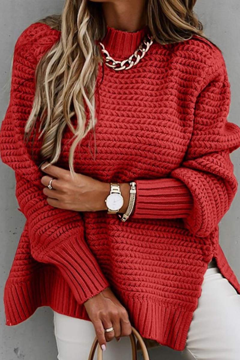 Damen-Pullover: Gestrickter Rundhals-Locker-Schnitt