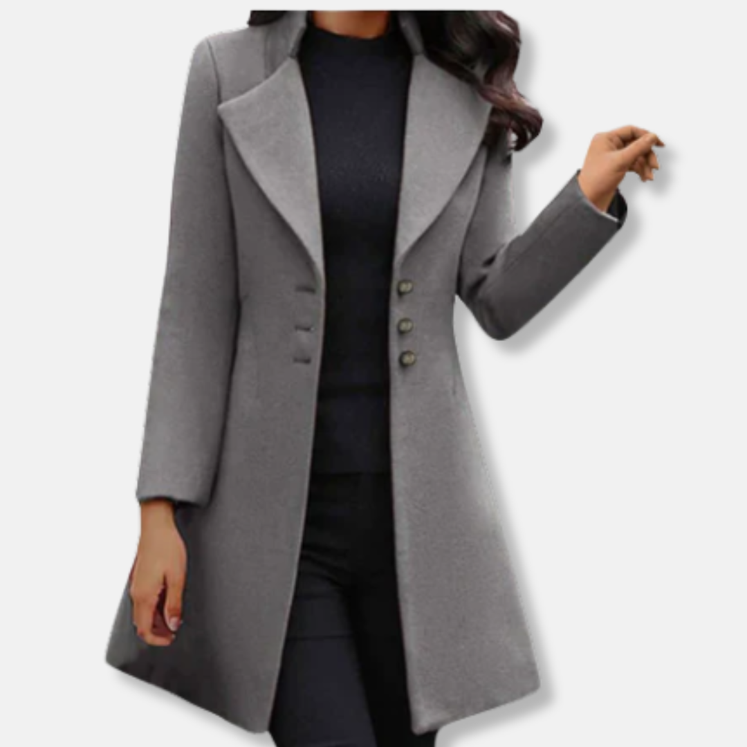 ModeGeist | Mantel - Wolle - Slim Fit - Mittellang - Doppelreihiger Verschluss - Eingekerbter Revers