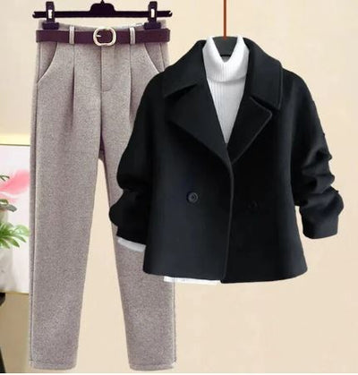 ModeGeist | Blazer Hosen Satz mit Gürtel und Doppelknöpfen