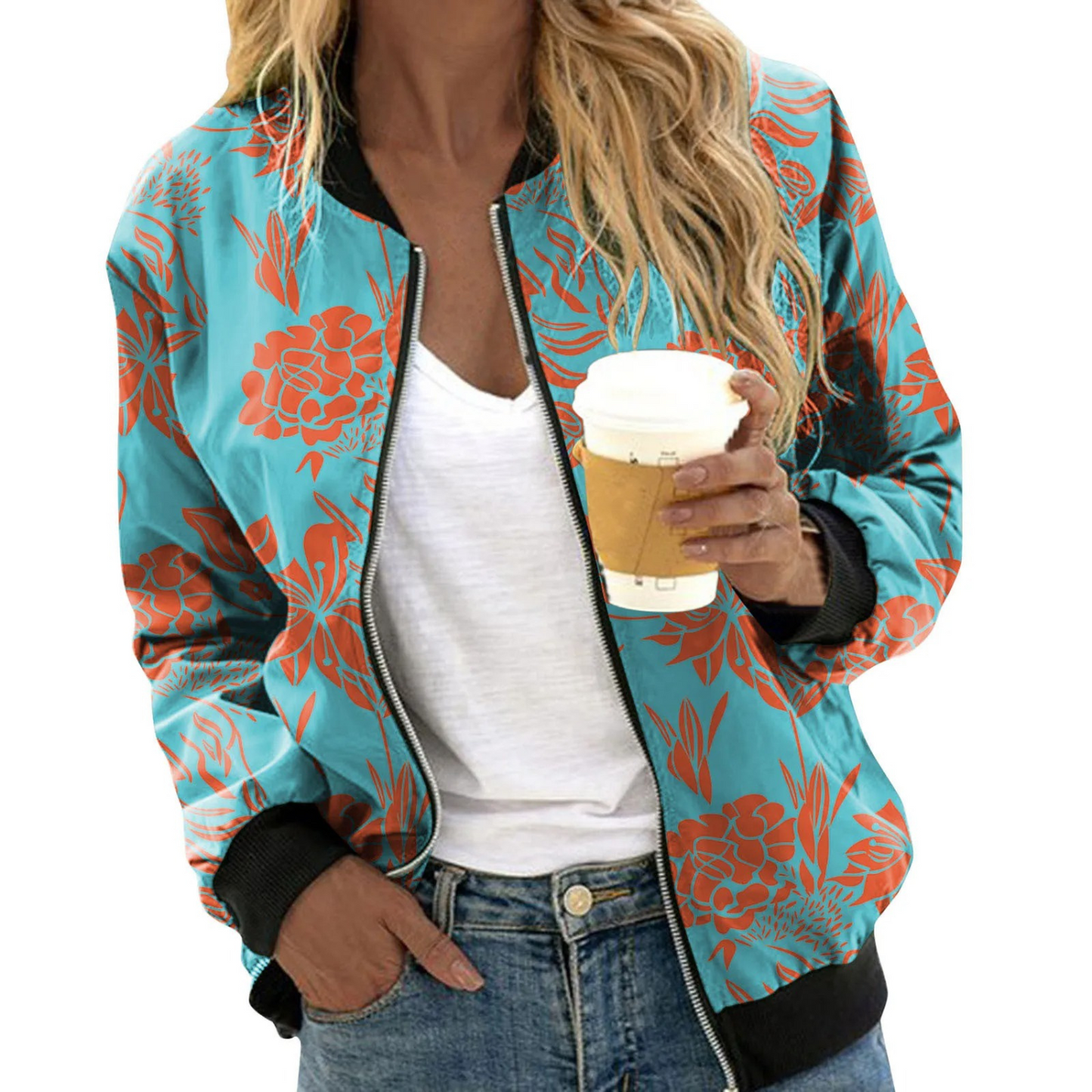 ModeGeist | Blazer mit Lebhaften Blumen für Frauen
