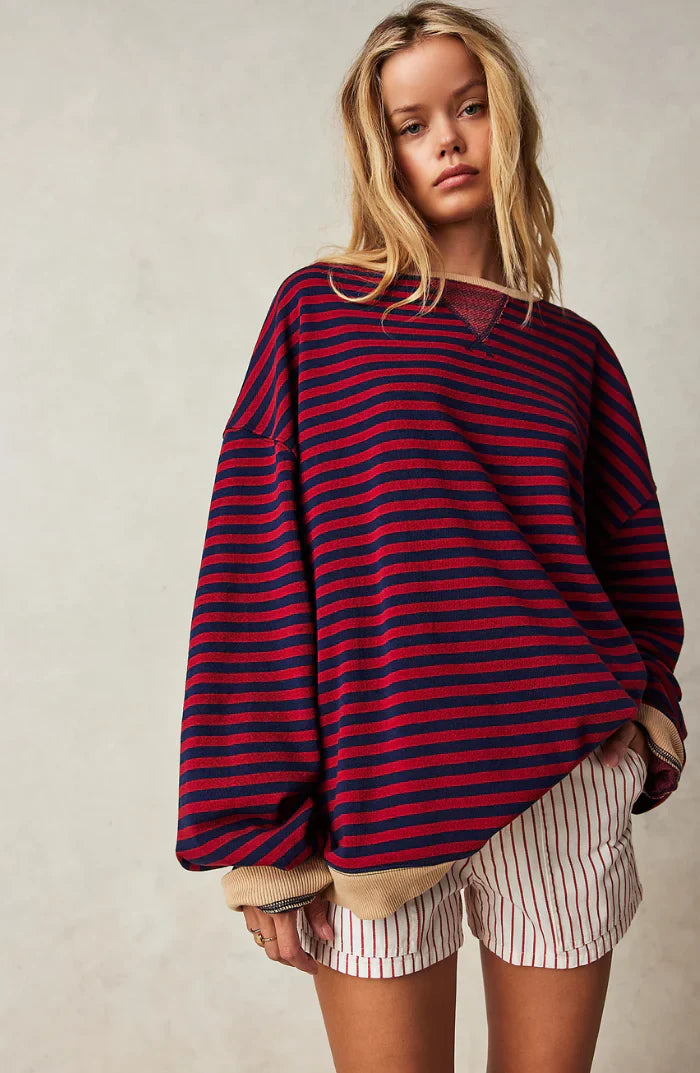 ModeGeist | Gestreifter Rundhals Langarmpullover