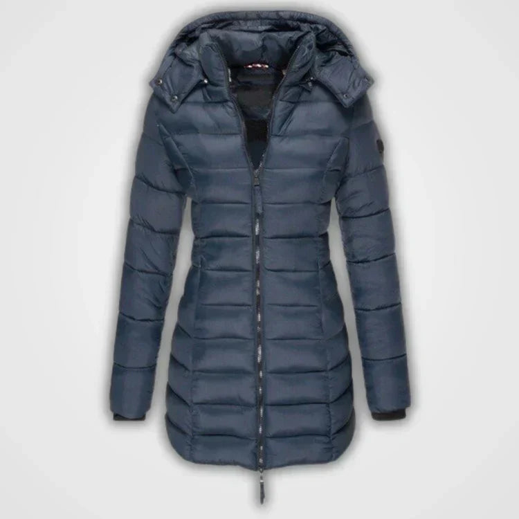 ModeGeist | Lange gesteppte Kapuzenjacke für Damen ideal für den Winter