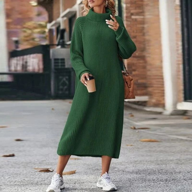 ModeGeist | Bequeme Damen Maxi Pullover Kleid mit Kragen