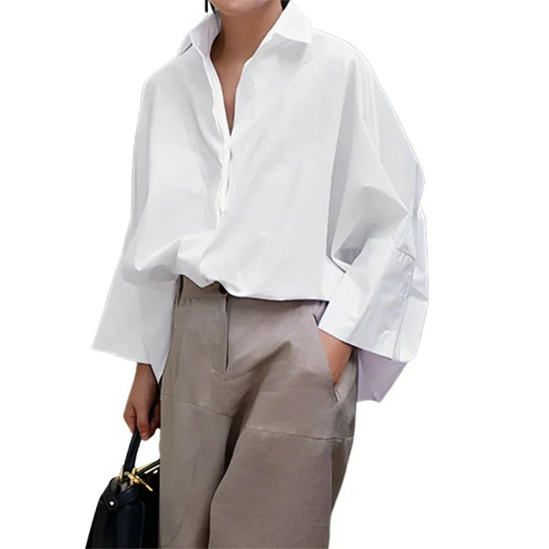 Elegante weiße Langarm-Bluse für Damen von Solina