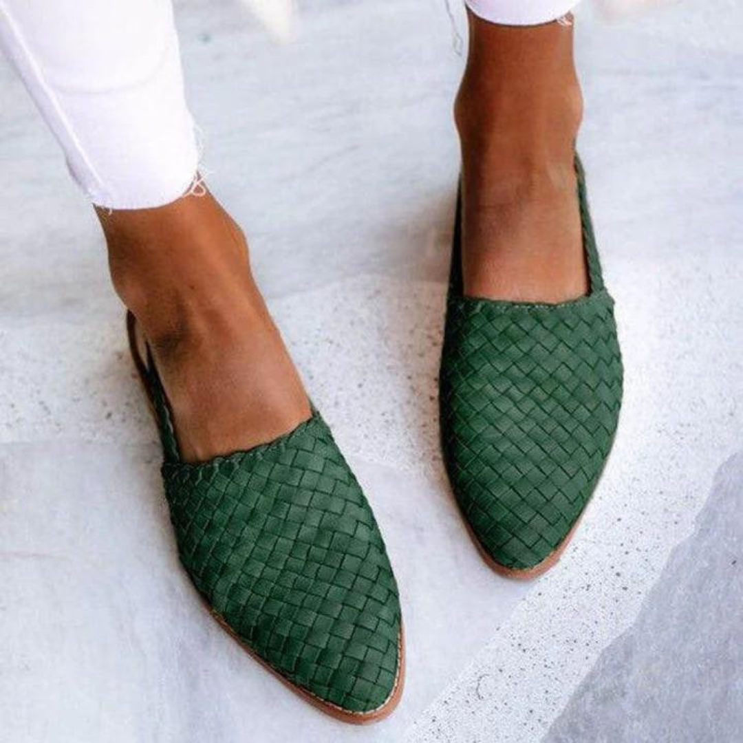 MODEGEIST Damen Ballerinas Geflochten Veganes Leder Klassisch