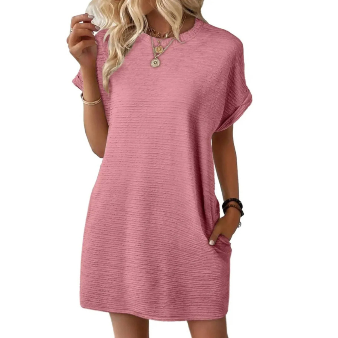 MODEGEIST Damen Mini-Kleid Rundhals Kurze Ärmel Pink