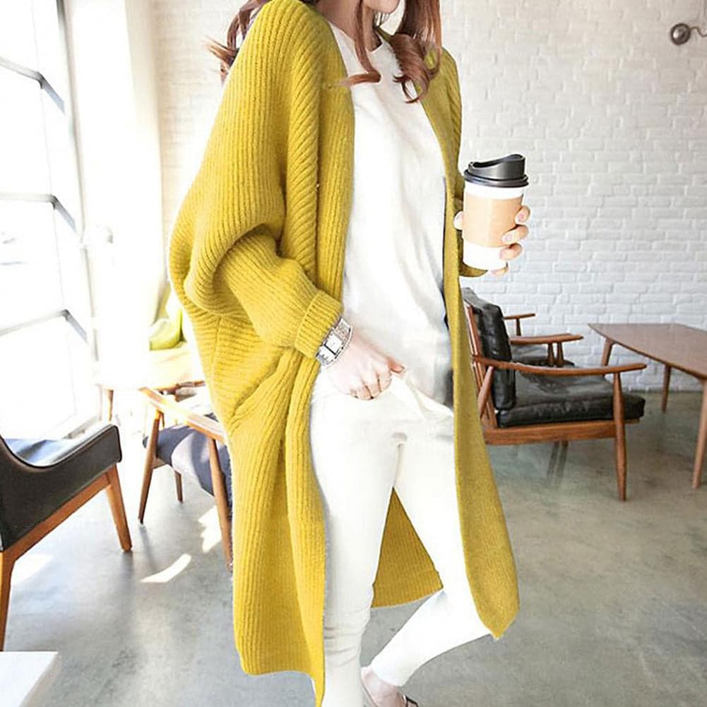 ModeGeist | Langer Cardigan - Weiches Strickmaterial - Offene Vorderseite - Lockere Passform mit Taschen