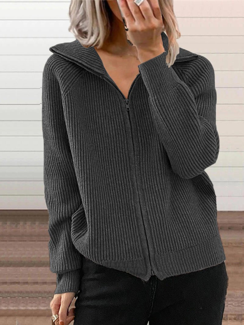 ModeGeist | Dicke Baumwoll-Strickjacke mit Reißverschluss