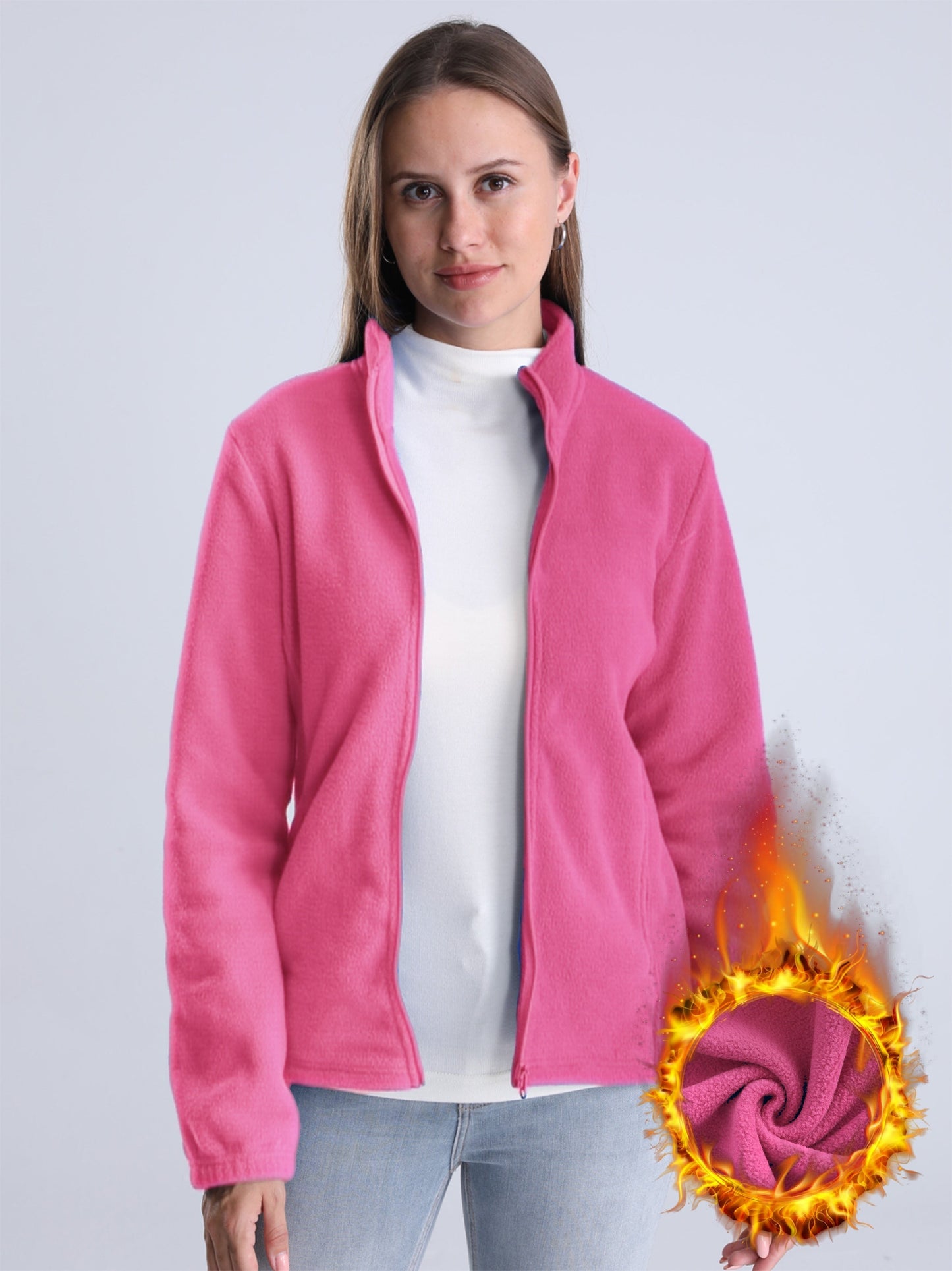 ModeGeist | Unifarbene Fleece-Jacke mit Reißverschluss und Taschen