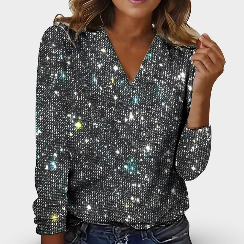 Bluse mit V-Ausschnitt und Strasssteinen von LEA