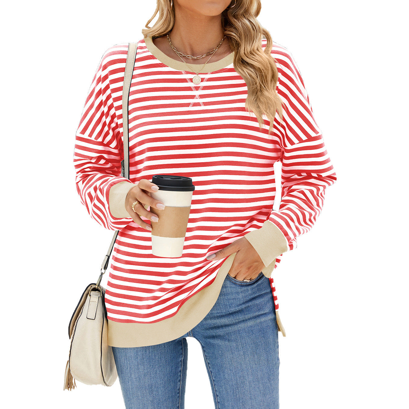 Fudus Langarmshirt mit Streifen und Farbblock