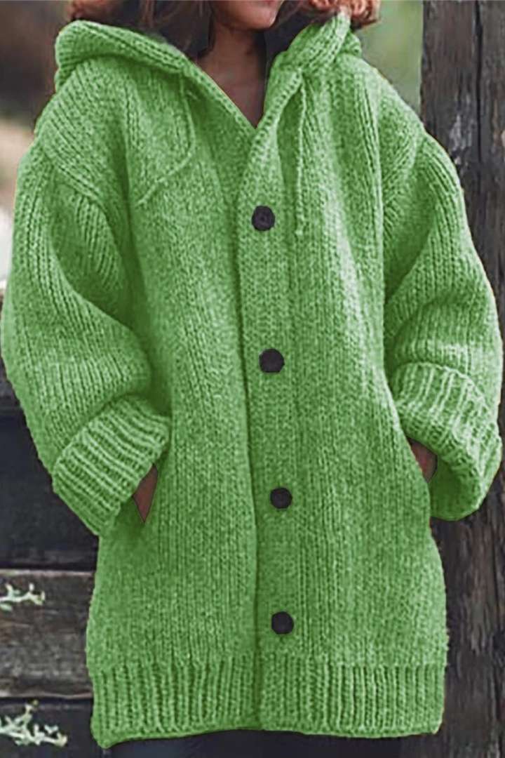 Sayelle: Lange, Kapuzen-Strickjacke in Übergröße