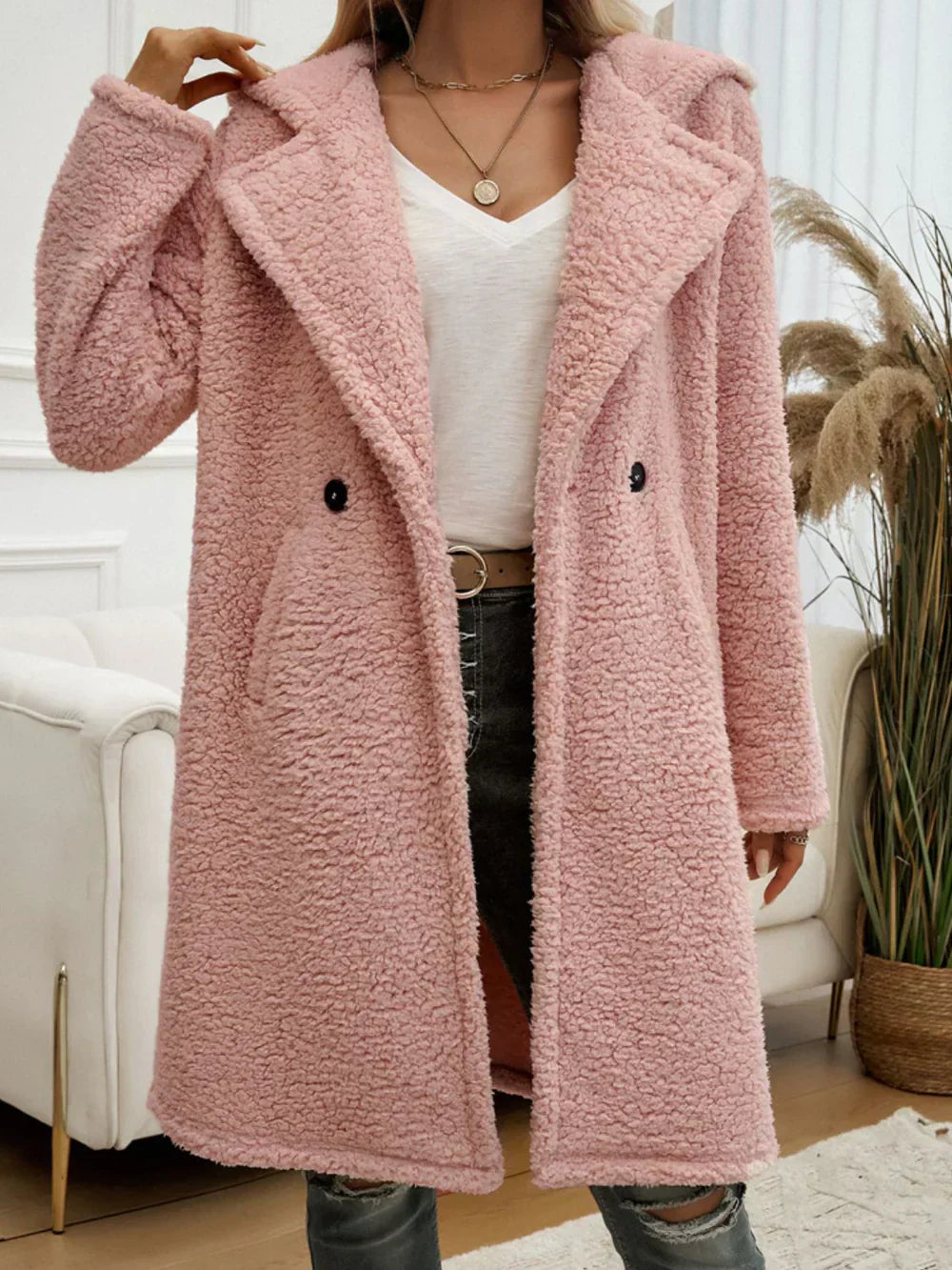 ModeGeist | Verlängter Teddy Hoodie Fleece Stilvoll und Warm