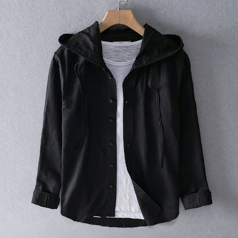 MODEGEIST: Casual Men's Long-Sleeve Linen Shirt with Hood