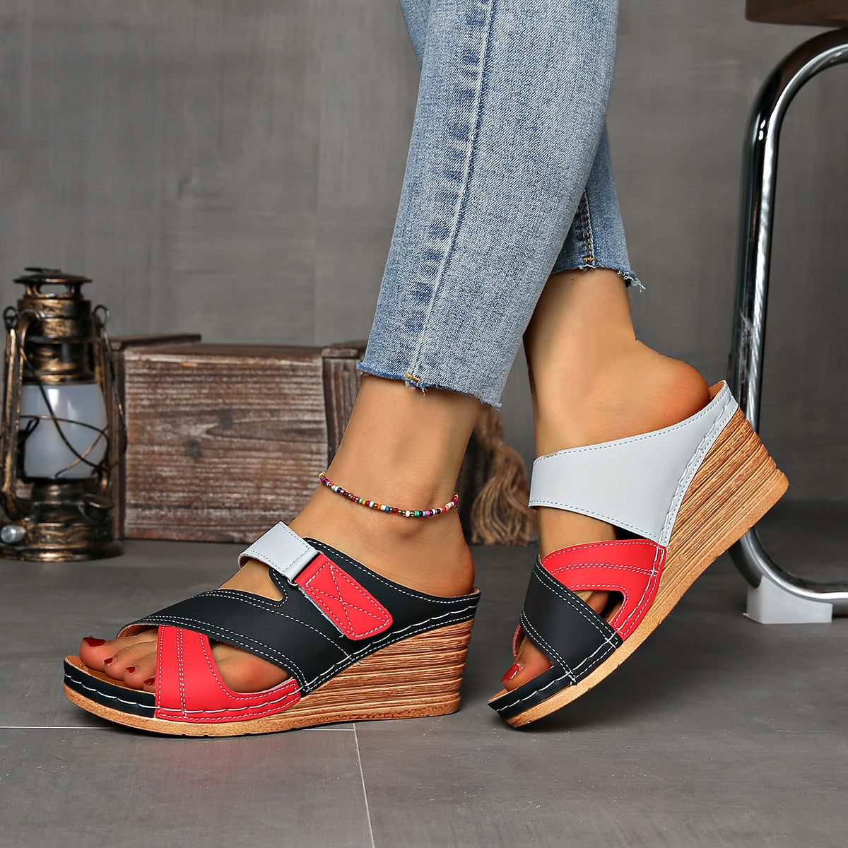 MODEGEIST Damen Wedge-Slides Komfort Colorblock Design