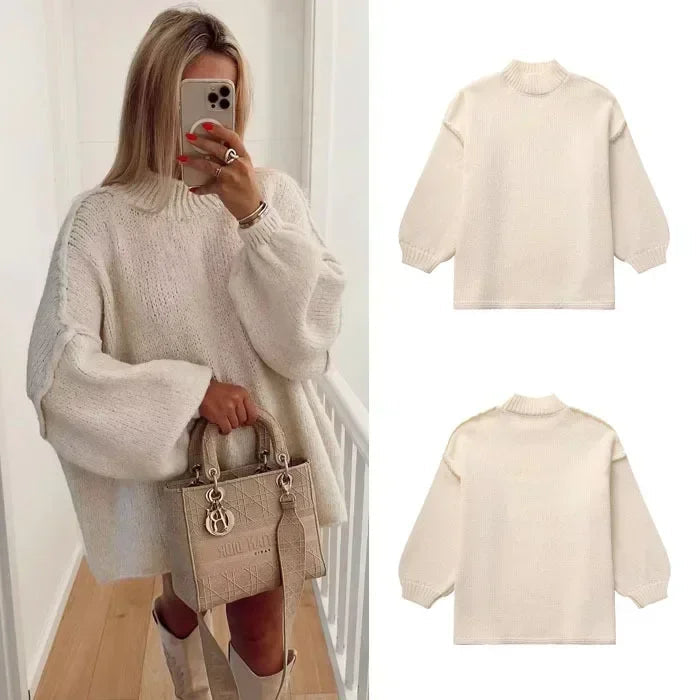 ModeGeist | Strickrollkragenpullover mit voluminösen Statement-Ärmeln
