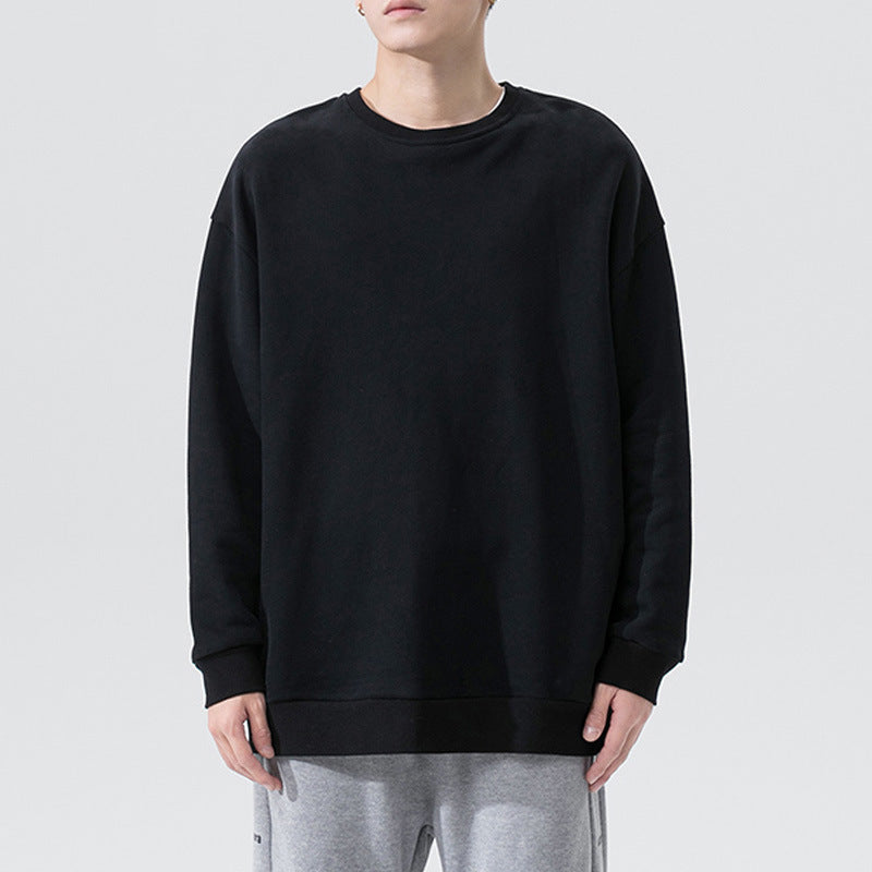 Fudus Couple's Loose-Fit Velvet Hooded Sweater, Solid Color, Round Neck