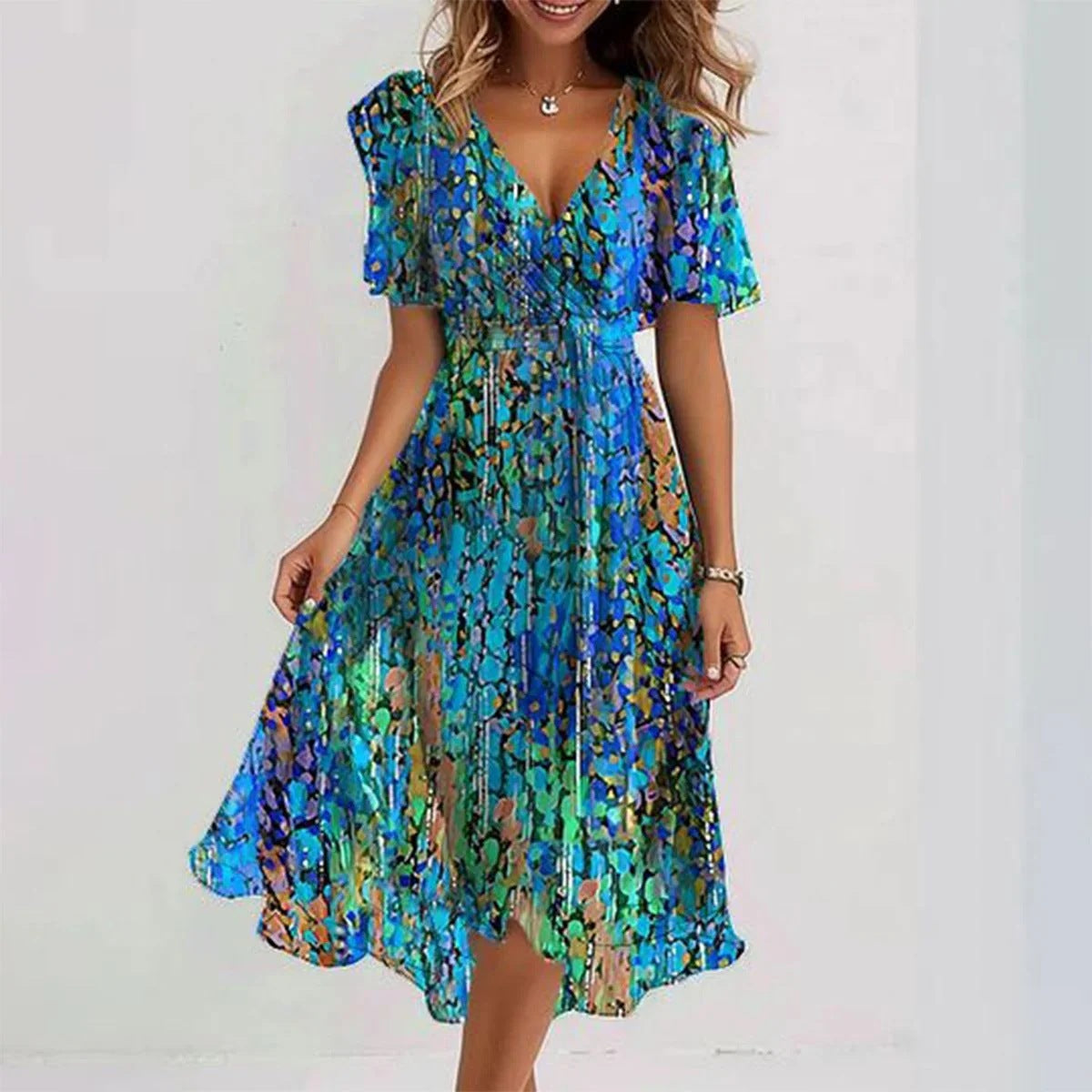 MODEGEIST Damen Sommerkleid ärmellos mit fließendem Rock luftig leicht