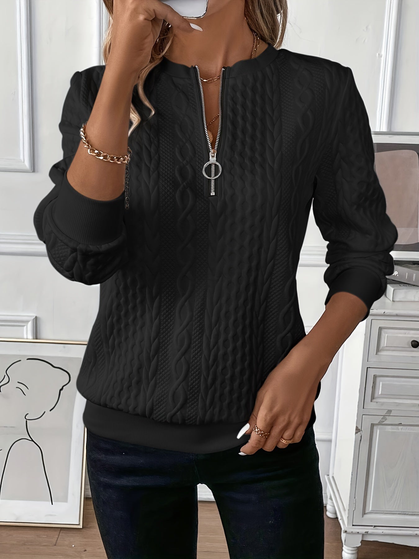 MODEGEIST Damen Strickjacke Zip Kabel Muster Slim Fit Modern
