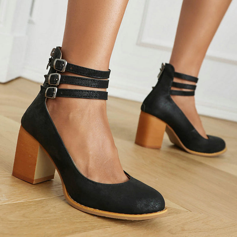 MODEGEIST Damen Sandalen Knöchelriemen Blockabsatz Elegant