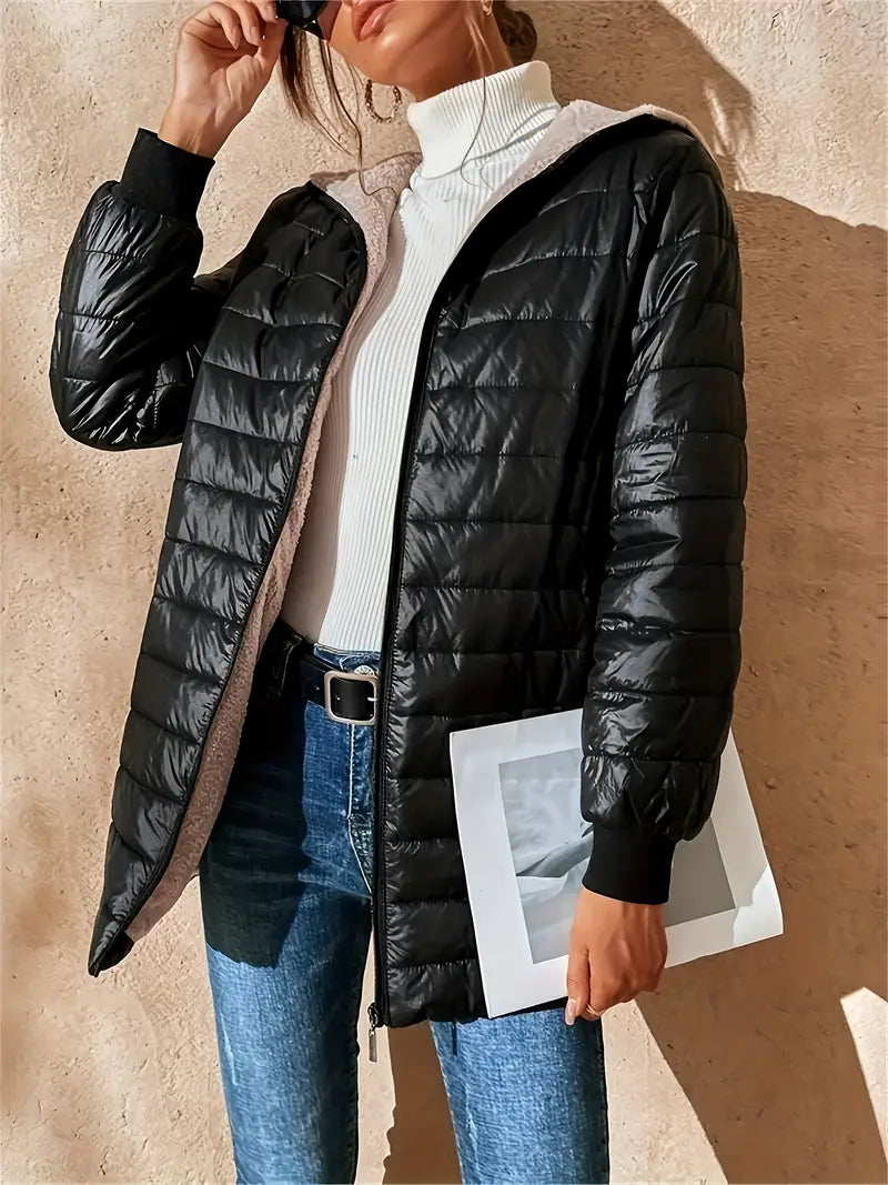 ModeGeist | Mittellange Kapuzen Steppjacke