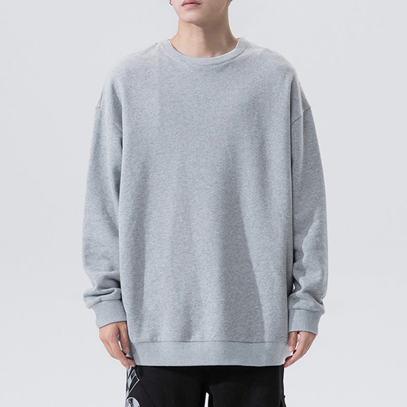 Fudus Couple's Loose-Fit Velvet Hooded Sweater, Solid Color, Round Neck