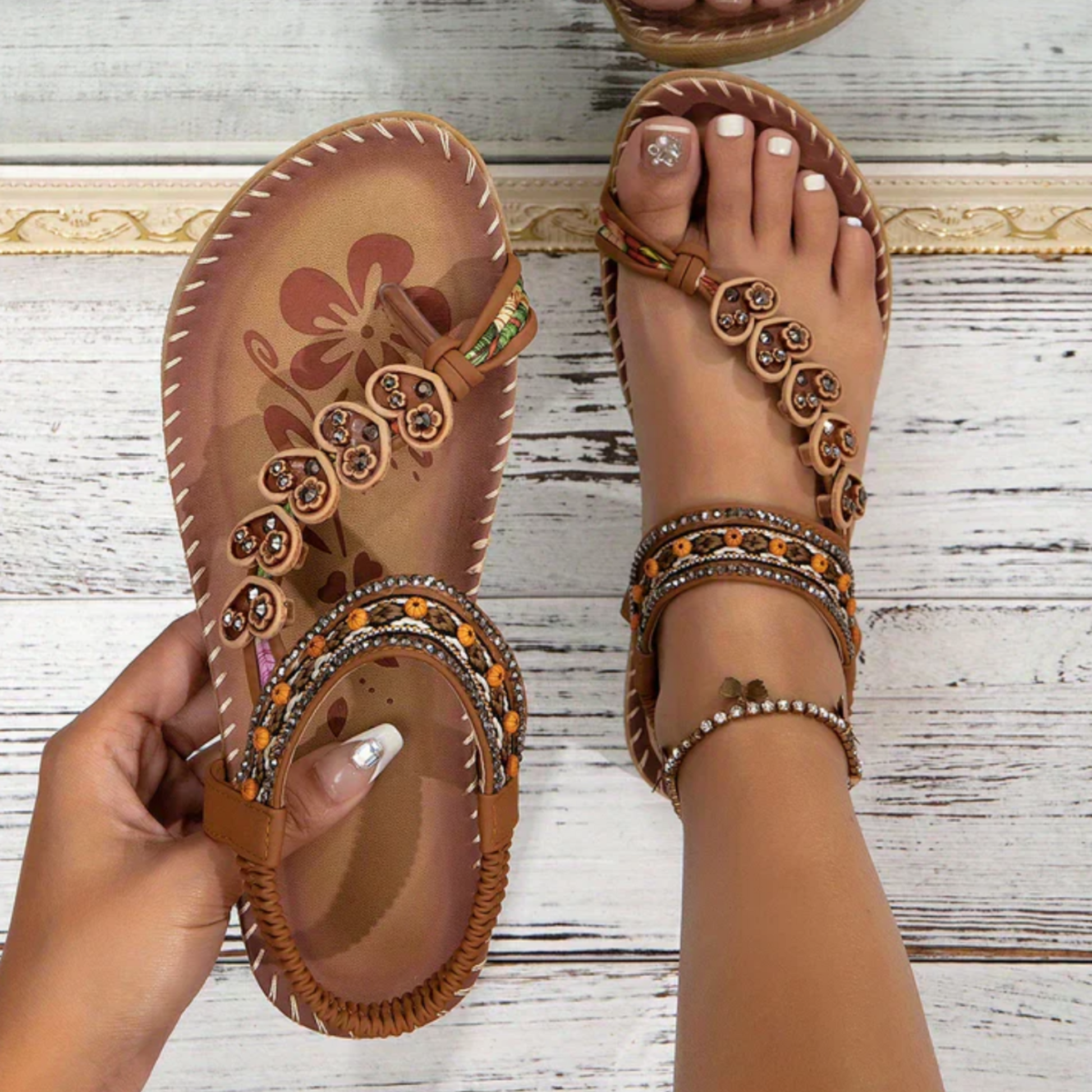 MODEGEIST Damen Sandalen Boho-Style Gepolstert Sommer