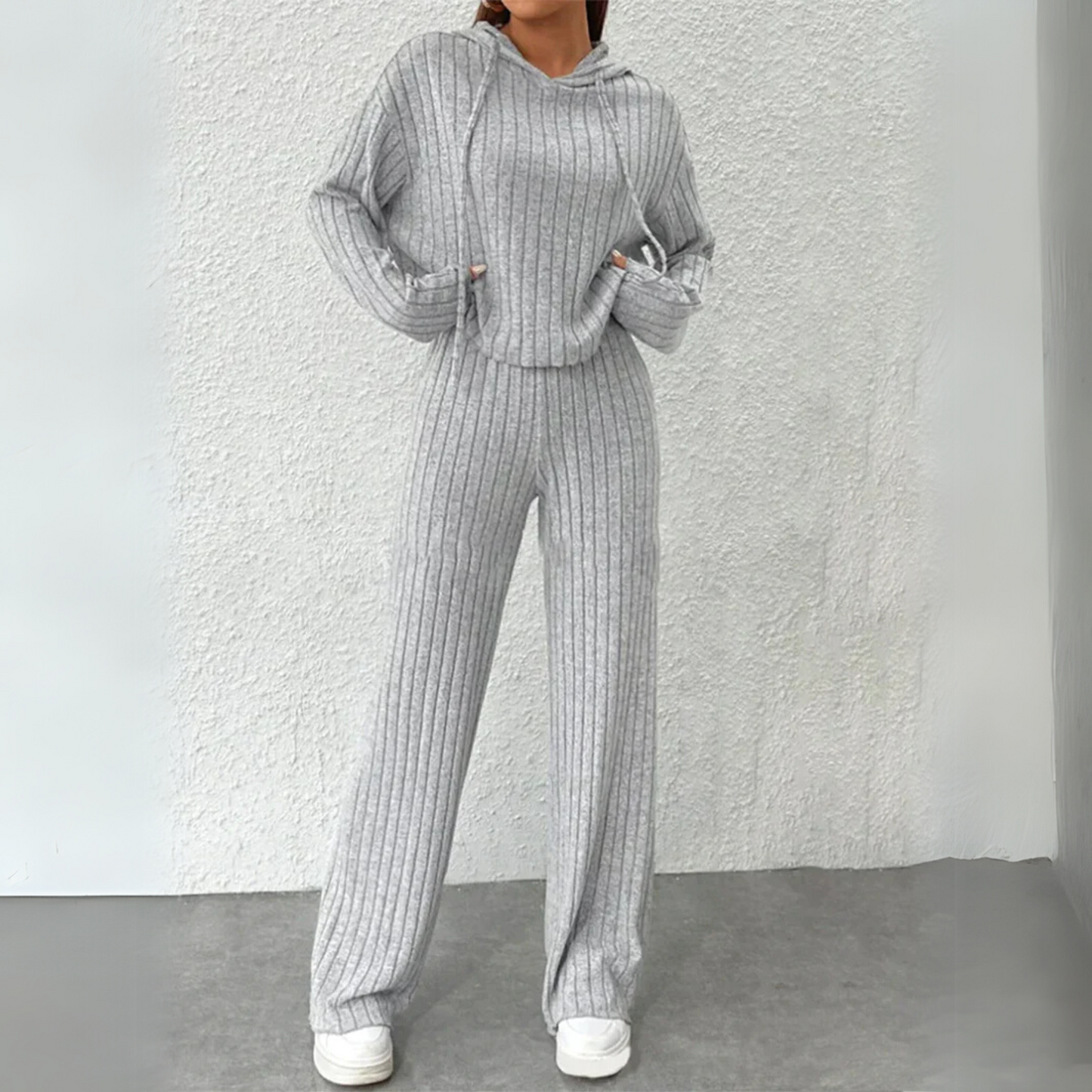 MODEGEIST Damen Jogginganzug Hoodie Set Rippstrick Casual