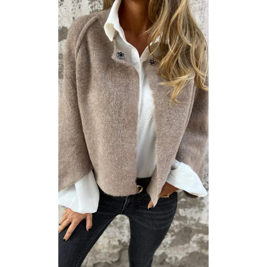 MODEGEIST Damen Mantel klassisch tailliert Wolle Beige Wintermantel