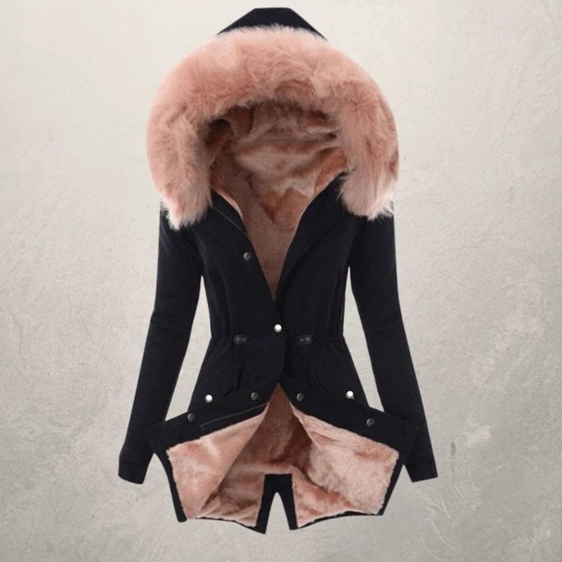 ModeGeist | Parka-Jacke - Mittellange Passform - Gefüttert mit Kunstfell - Kapuze und Knopfverschluss