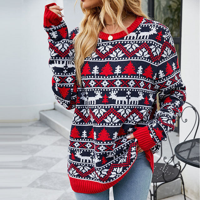 ModeGeist | Weihnachtlich Inspirierter Strickpullover mit Muster Acryl Warm, Festlich