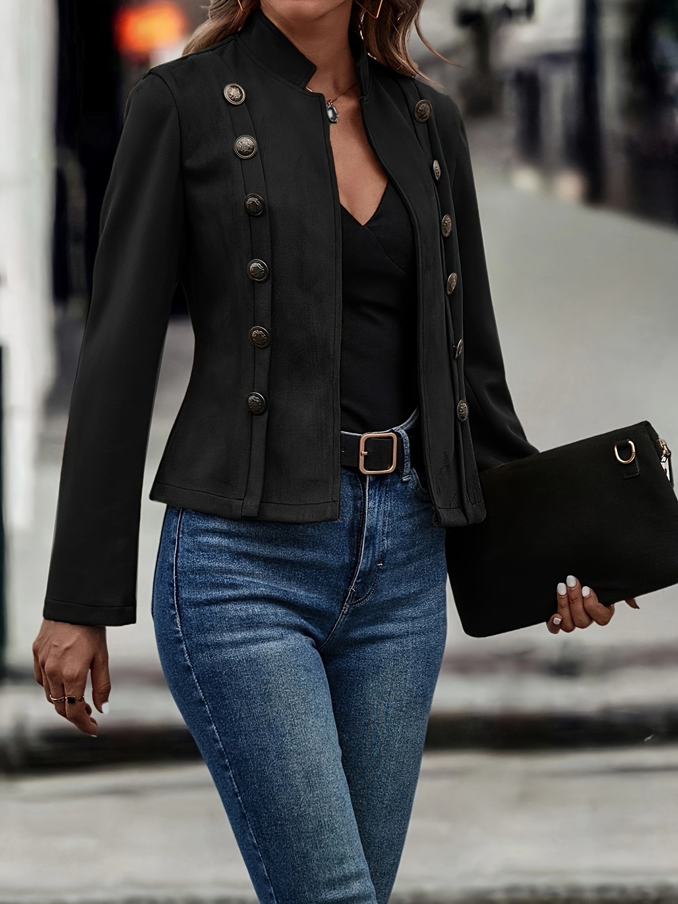 ModeGeist | Militärisch Inspirierte Blazer mit Knopfdetails Polyester Stilvoll und Scharf