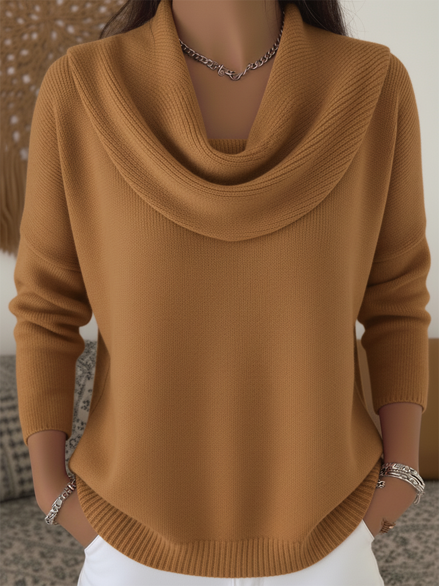 MODEGEIST Damen Strickpullover Cowl-Kragen Relaxed-Fit Weich