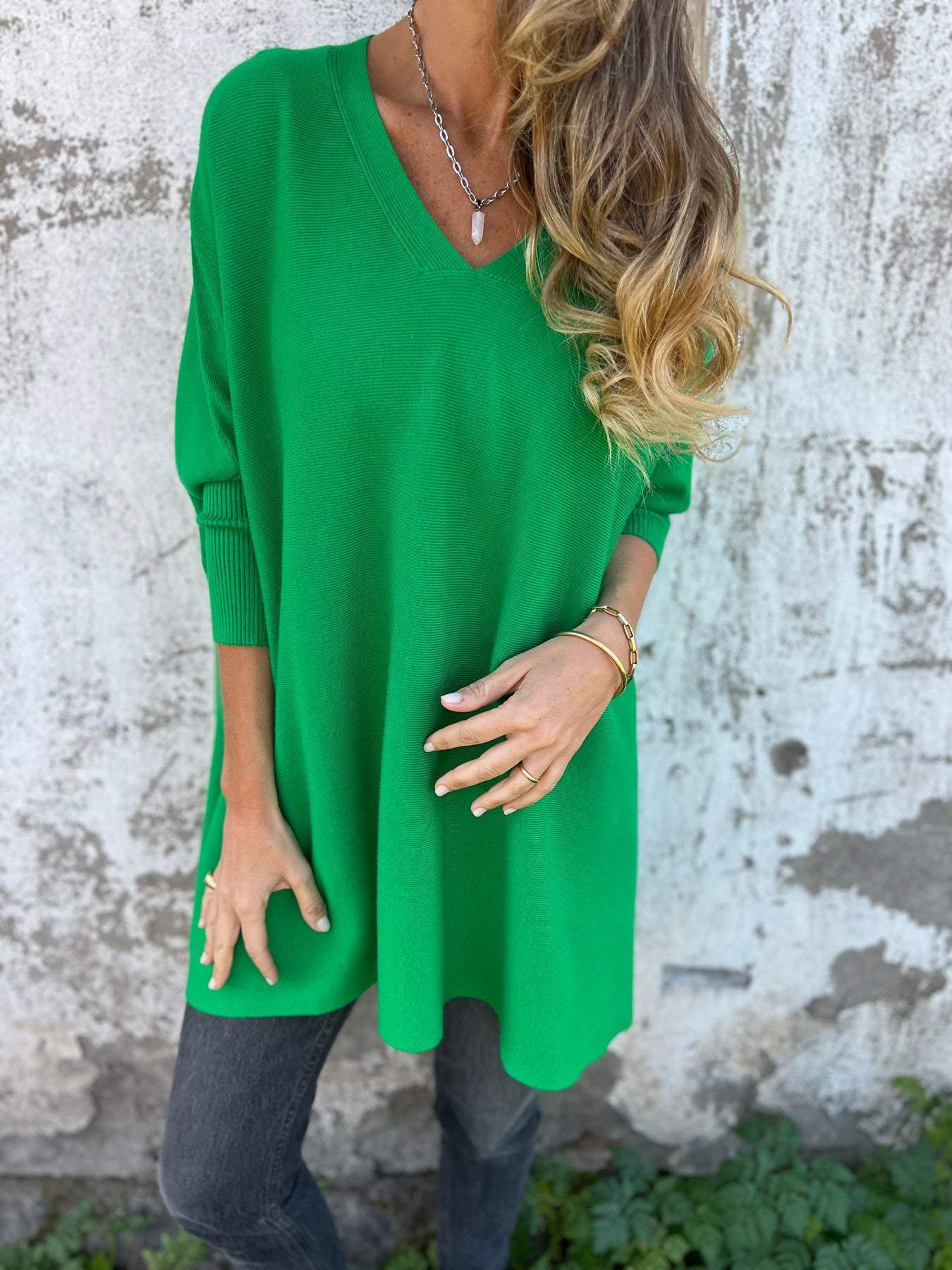 ModeGeist | Pullover - Damen Herbst Oversized Gestrickter V-Ausschnitt Pullover