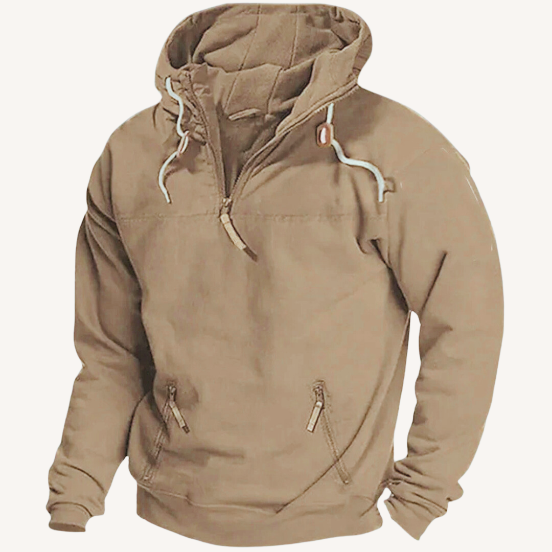 Herren-Pullover mit Kapuze und kurzem Reißverschluss