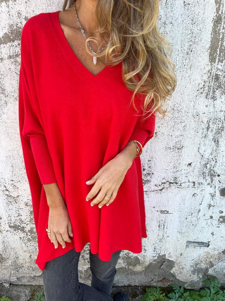 ModeGeist | Pullover - Damen Herbst Oversized Gestrickter V-Ausschnitt Pullover