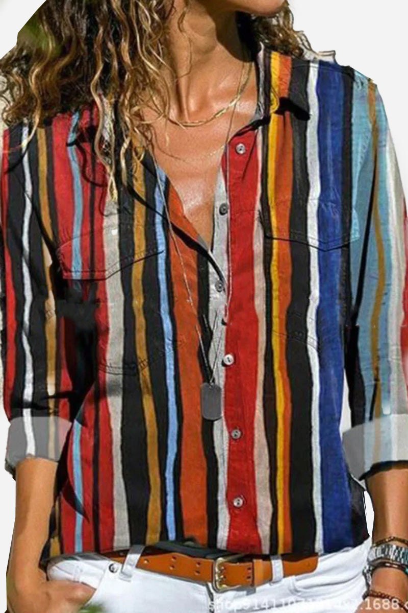 MODEGEIST Damen Bluse Gestreift Mehrfarbig