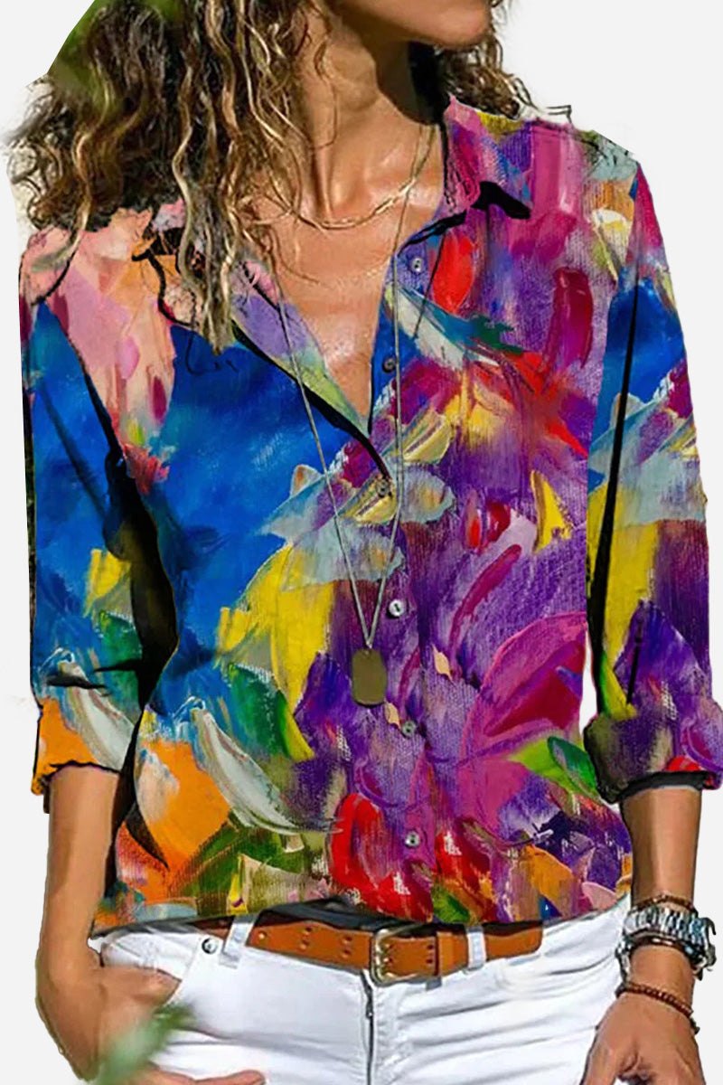 MODEGEIST Damen Bluse Gestreift Langarm Durchgeknöpft